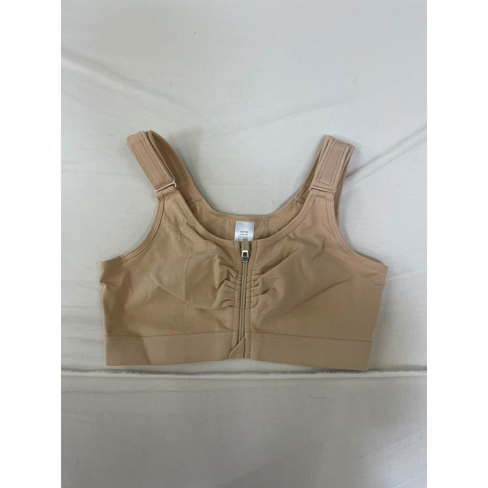 Womens Front Zip Sports Bra Tan AB2188B Adjustable Straps Mesh Back Small